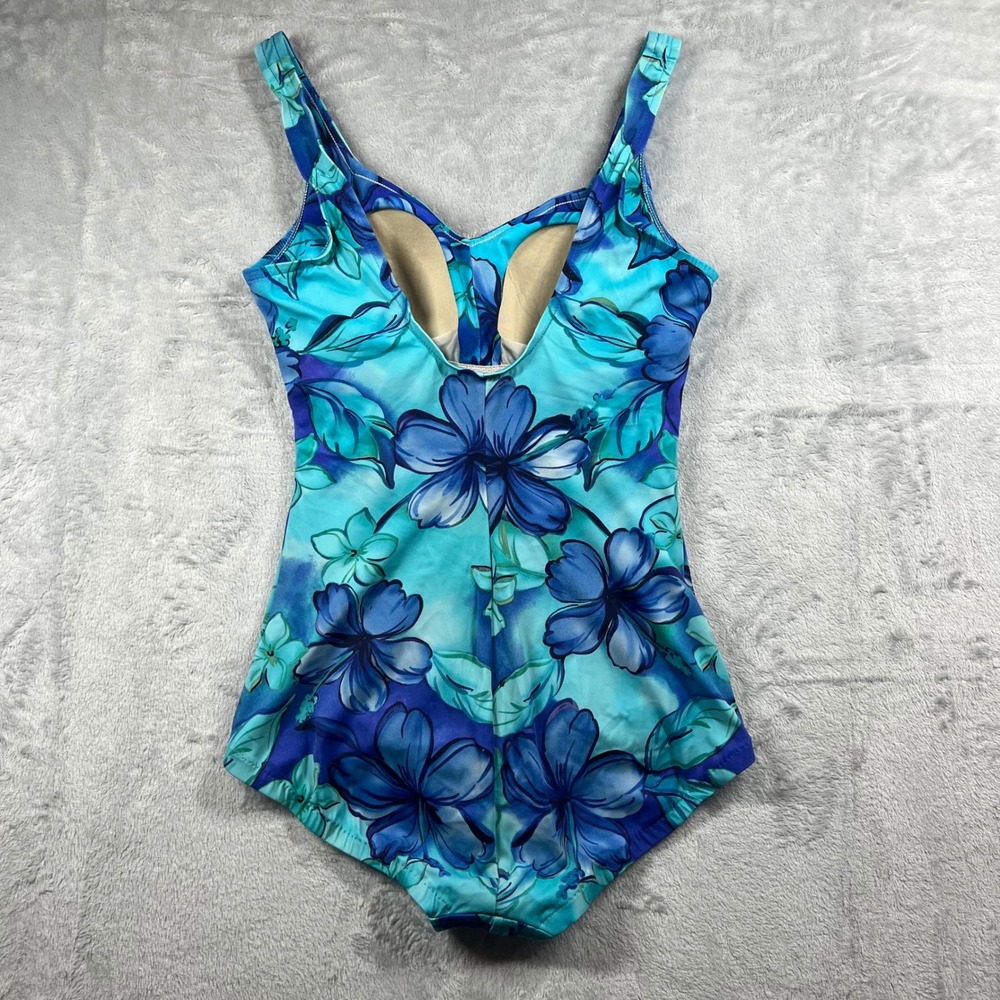 Le Cove Blue Tropical Hibiscus Floral Ruched One Piece Swimsuit Tummy Control 14 - Picture 2 of 8